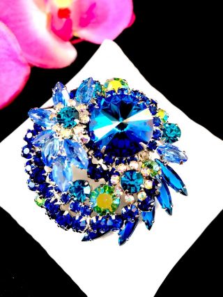 Gorgeous Verified 1966 Juliana D&e Sapphire Blue Rivoli Ab Rhinestone Brooch