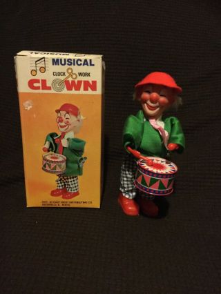 Wind Up Toy Clown - Musical Clock Work Clown - - Playing Drums - - Great