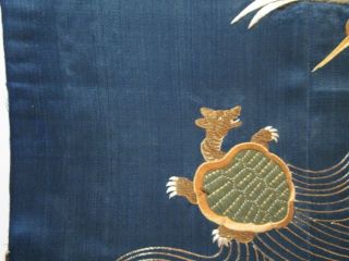 Antique Chinese Silk Embriodery Crane Bird Tortoise Turtle 48cm x 48cm fabric 7