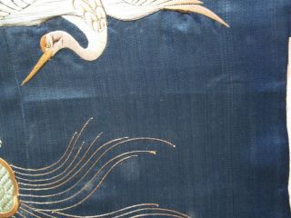 Antique Chinese Silk Embriodery Crane Bird Tortoise Turtle 48cm x 48cm fabric 8