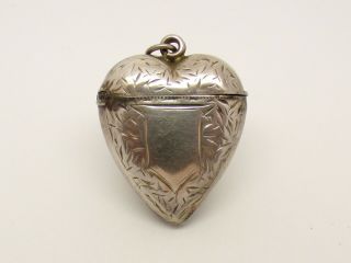 Antique Sterling Silver Heart Shaped Vesta Case - 1899.