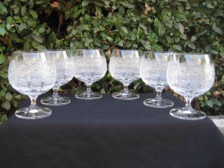 Vintage Bohemia Queen Lace Hand Cut Lead Crystal Brandy Glass 8.  5 Oz 6 Pc