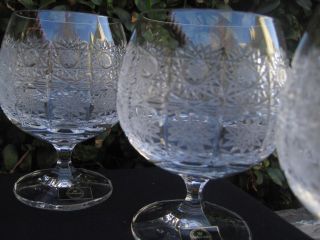 VINTAGE BOHEMIA QUEEN LACE HAND CUT LEAD CRYSTAL BRANDY GLASS 8.  5 OZ 6 PC 2