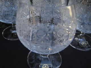 VINTAGE BOHEMIA QUEEN LACE HAND CUT LEAD CRYSTAL BRANDY GLASS 8.  5 OZ 6 PC 3