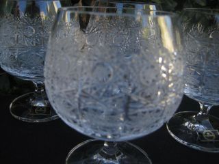 VINTAGE BOHEMIA QUEEN LACE HAND CUT LEAD CRYSTAL BRANDY GLASS 8.  5 OZ 6 PC 4