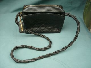 Vintage Chanel Black Soft Leather Quilted Shoulder Bag W/twisted Strap