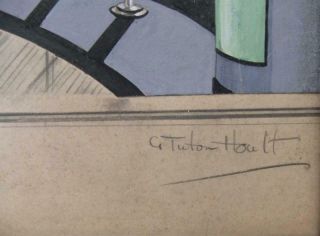 Large indistinctly signed vintage ART DECO 1920s/30s Art deco watercolour design 4