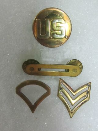 Vintage Us Military Brass Collar Disk Army Police Insignia Chevron E - 3 Lapel Pin