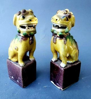 Pair Antique Chinese Porcelain Foo Dog Figures 19th Century