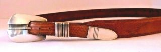 Vintage Sterling Silver 4 Pc Western Artisan Buckle Set W/ Exotic Leather Belt