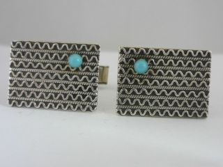 Stunning Vintage Turquoise & Sterling Silver Cufflinks & Tie Pin Set - Israel 5