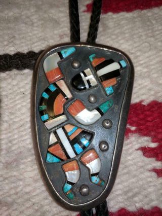 Vintage,  Zuni Inlay,  Sterling Silver,  Rainbow Man Bolo Tie 2