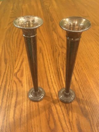 Set Of 2 International Sterling Courtship Sterling Silver 8 " Bud Vases Pair
