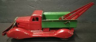 Vintage 1930s Red & Green Wyandotte Pressed Steel Wrecker Tow Truck Toy