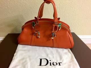 Authentic Christian Dior Lady Handbag Rare Tangerine Orange Charms