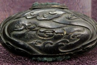 MNK26 - 2 Japanese Antique Copper wave pattern Kashira sword Tsuba dragon 2