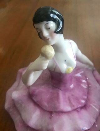 Vintage German Porcelain Figural Powder Box - Lady with Powder Puff - WOW 4