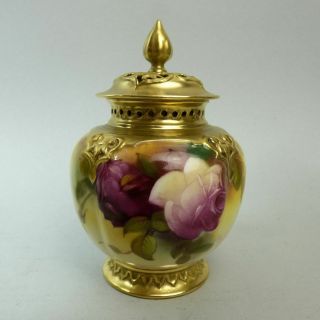 Antique Royal Worcester Porcelain Hand Painted Roses Vase By M.  Hunt C.  1939
