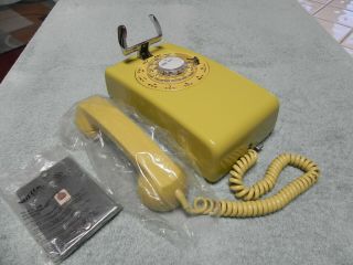 1958 Yellow Western Electric Bell System 554 Rotary Wall Telephone - Restored - Vtg