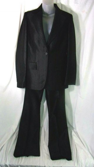 Vintage Gucci Ladies Pant Suit,  Black Chevron Wool Rayon 44 Drop Dead Gorgeous
