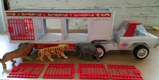 Vintage 1970s Buddy L Wild Animal Circus Semi Tractor Trailer Truck With Animals