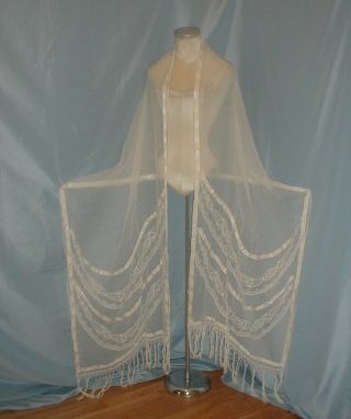 Antique Dress Shawl 1820 Regency Embroidered Muslin And Ribbon Trim
