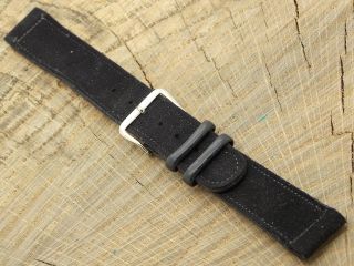 NOS Vintage Gruen Black Suede Watch Band with Silver Tone Buckle 17.  5mm 2