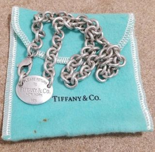 Please Return To Tiffany & Co York 925 Oval Tag Sterling Silver Necklace - Vtg