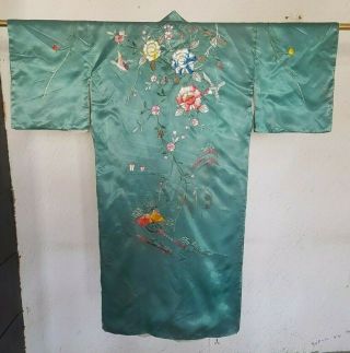 Antique Chinese Silk Hand Embroidered Robe Kimono Robe Textile (y173)