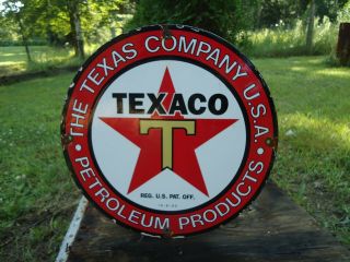 Vintage 1933 The Texaco Company Porcelain Enamel Gas Pump Sign Texas Co.