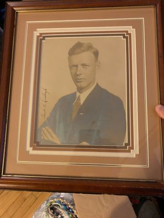 Charles A.  Lindbergh Signed Framed Color Photo Rare