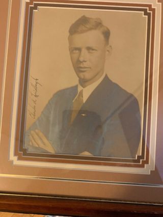 Charles A.  Lindbergh Signed Framed Color Photo Rare 3