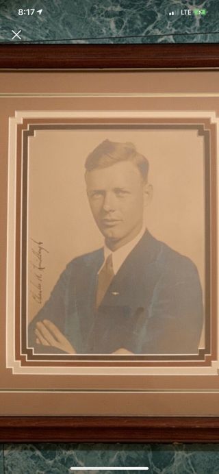 Charles A.  Lindbergh Signed Framed Color Photo Rare 5