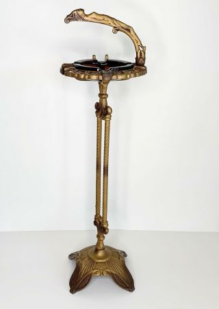 Vintage Art Deco Cast Iron Cigar Holder Stand Gold Woman Lady Gold Paint