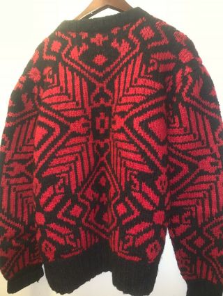 Rare Vintage Ralph Lauren POLO Hand Knit Wool Men’s Sweater Red/ Black Size XL 2