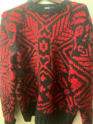 Rare Vintage Ralph Lauren POLO Hand Knit Wool Men’s Sweater Red/ Black Size XL 3