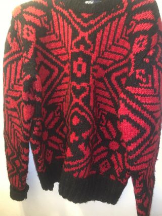 Rare Vintage Ralph Lauren POLO Hand Knit Wool Men’s Sweater Red/ Black Size XL 6