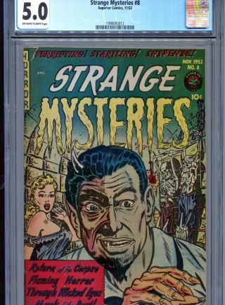 Strange Mysteries 8 Cgc 5.  0 Superior Devil,  Gga Lingerie,  Torture Cvr - Rare 1952
