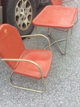 2 Chairs Retro Metal 3 Piece Set Vtg Lawn Outdoor Patio table kids child rare 7