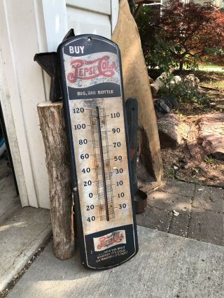 Pepsi Cola Double Dot Thermometer Vintage Advertising Sign