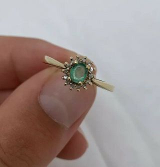 9ct Gold Emerald & Diamond Cluster Ring 9k 375.