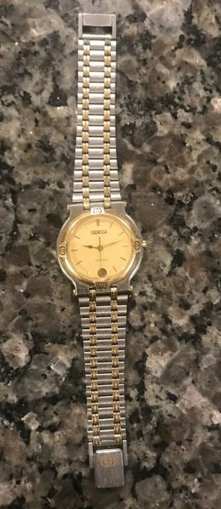 Vintage Mens Gucci 9000m Two - Tone Gold & Stainless Steel Watch