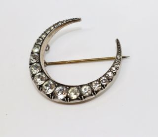 A Lovely Antique Victorian French Sterling Silver 900 Paste Crescent Brooch