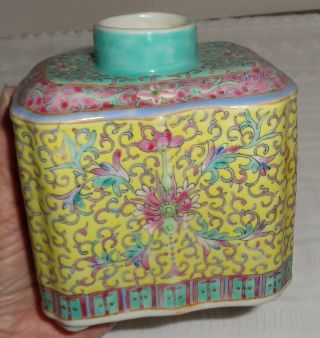Antique Chinese Famille Rose Tea Caddy Signed (no Lid)