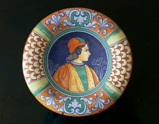 Vintage Deruta Pottery Portrait Plate " Dip A Mano " Renaissance Majolica Male