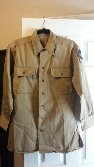 Authentic 1940 ' s WW2 US Military cotton Shirt with Patch 2
