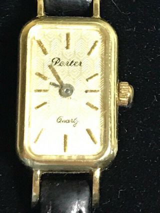 14k Gold Porter Vintage Debutante Quartz Watch With 6mm Black Calfskin Band