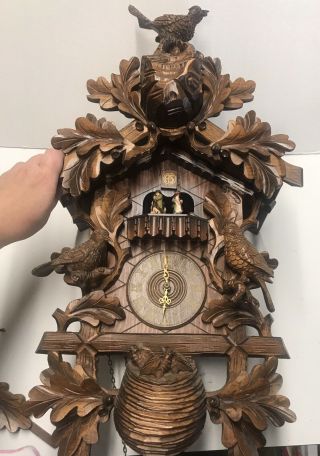Vintage Xl Large Reuge Musical Cuckoo Clock Bird Hand Carved