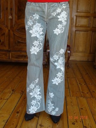 Vintage Versace Jeans Couture Flowers Flare Jeans Pants Waist 32 " Inch Stretch