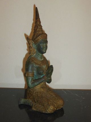 Vintage Buddha Sculpture Teppanom Female Angel Thai Bronze Figure